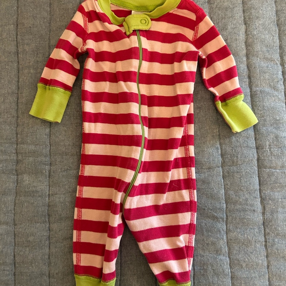 Hanna Andersson Red and Green Striped Kids Footie